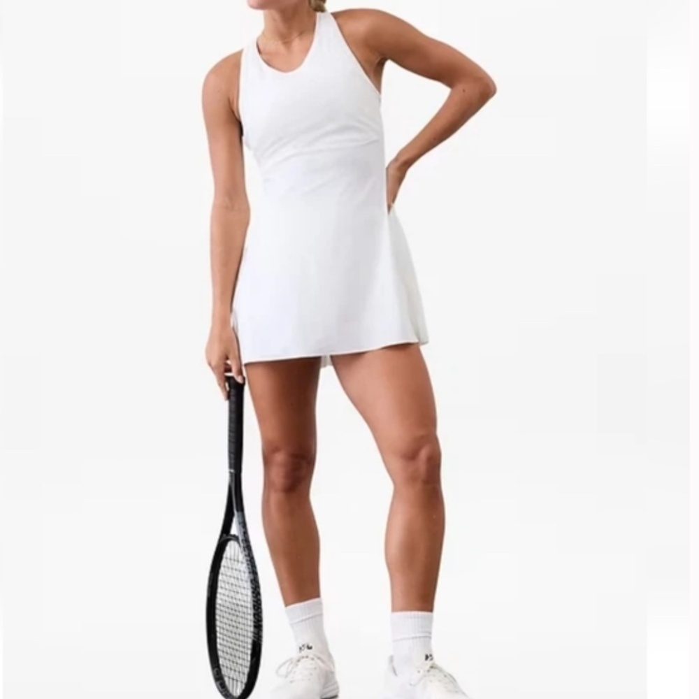 NWT Athleta Match Point Pleated Dress Bright White Tennis Activewear Size L